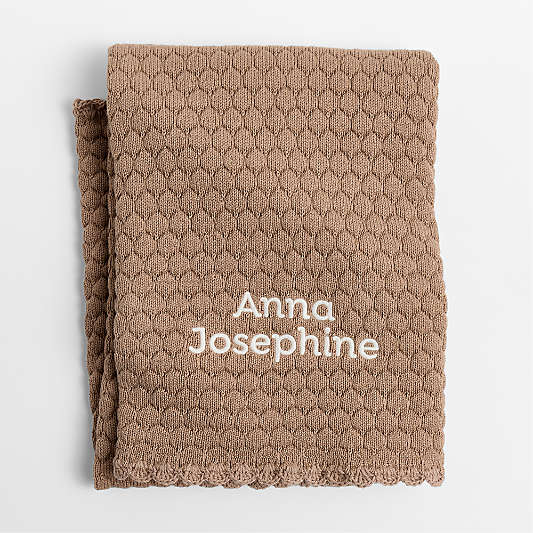 Cuddle Crochet Trim Almond Brown Organic Cotton Baby Stroller Blanket