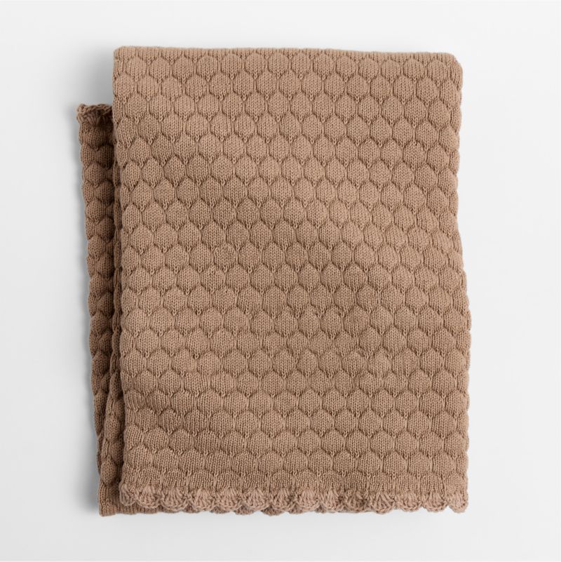 Cuddle Crochet Trim Almond Brown Organic Cotton Baby Stroller Blanket - image 2 of 6