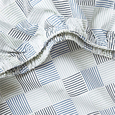 Caden Checker Blue Organic Cotton Baby Crib Fitted Sheet