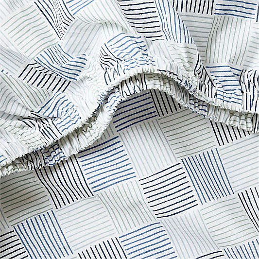 Caden Checker Blue Organic Cotton Baby Crib Fitted Sheet