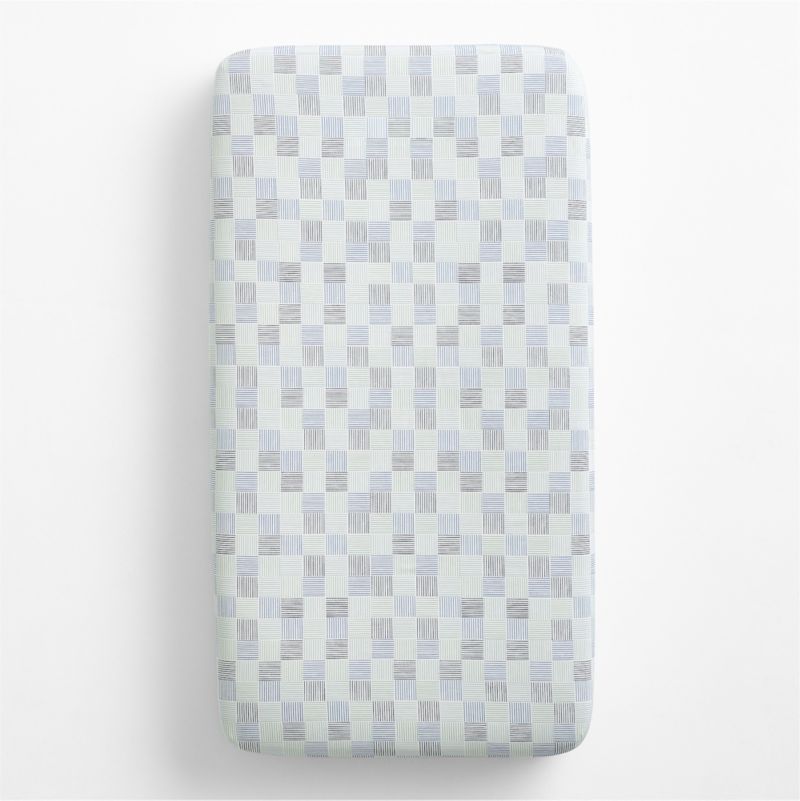 Caden Checker Blue Organic Cotton Baby Crib Fitted Sheet - image 2 of 5