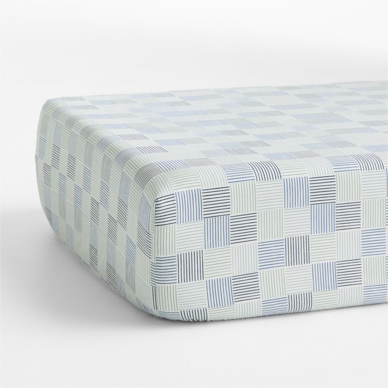 Caden Checker Blue Organic Cotton Baby Crib Fitted Sheet - image 3 of 5