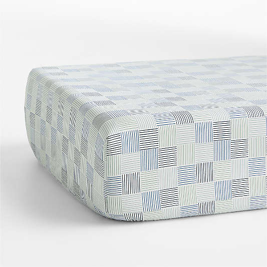 Caden Checker Blue Organic Cotton Baby Crib Fitted Sheet