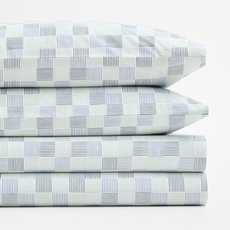 Caden Checker Blue 100% Organic Cotton Kids Queen Sheet Set - image 1 of 5