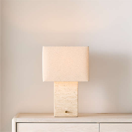 Cadre Travertine Table Lamp with Fabric Shade 20.5"
