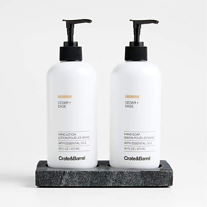 Cedar + Sage Hand Soap and Lotion Set with Hayes Marble Caddy