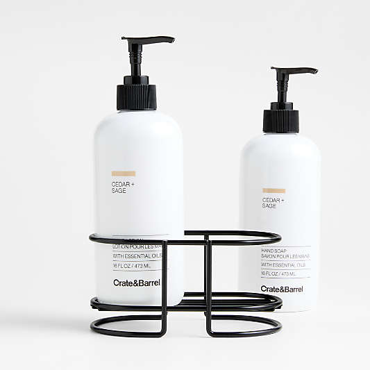 Cedar + Sage Hand Soap and Lotion Set with Matte Black Caddy