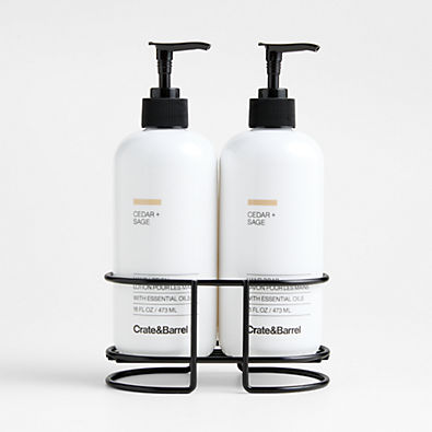 View Cedar + Sage Hand Soap & Lotion 3-Piece Set with Matte Black Steel Caddy details