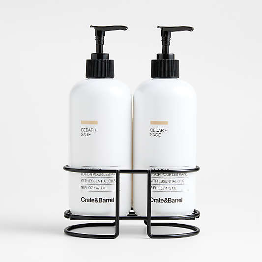 Cedar + Sage Hand Soap and Lotion Set with Matte Black Caddy