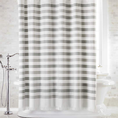 Cedros Grey Stripe Fringe Shower, Gray Shower Curtain