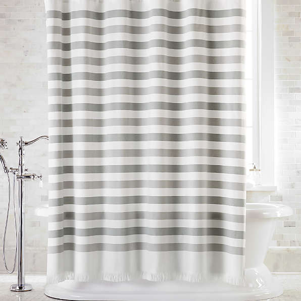 White Striped Shower Curtain Bathroom Curtain with Ring Hooks 