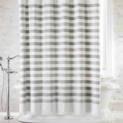 Cedros Grey Stripe Fringe Shower, Grey White And Beige Shower Curtain