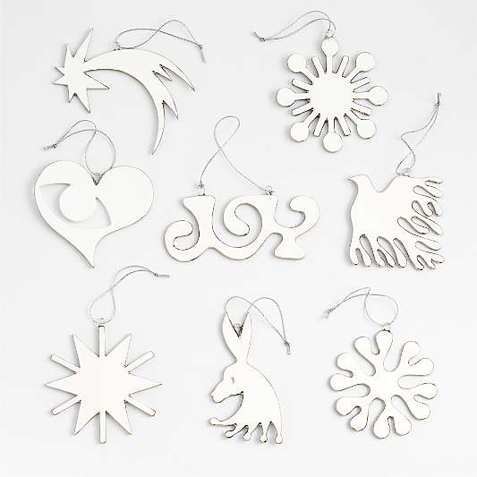 Celebratory Accents Platinum-Edged White Porcelain Christmas Tree Ornaments, Set of 8 by Lucia Eames™