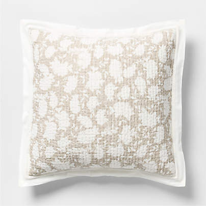 Celeste Washed Cotton Light Beige Floral Euro Bed Pillow Sham