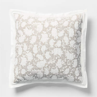 Celeste Washed Cotton Light Beige Floral Euro Bed Pillow Sham