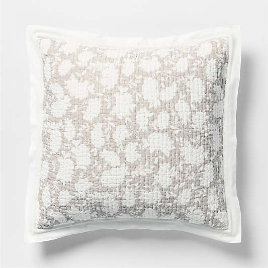 Celeste Washed Cotton Light Beige Floral Euro Bed Pillow Sham