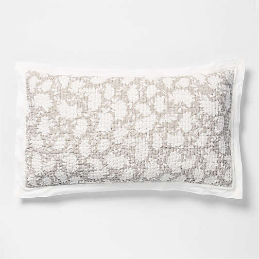 Celeste Washed Cotton Light Beige Floral King Bed Pillow Sham