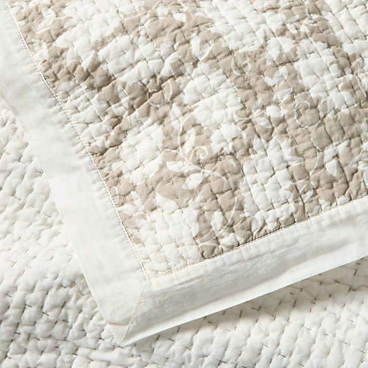 Celeste Washed Cotton Light Beige Floral Quilt