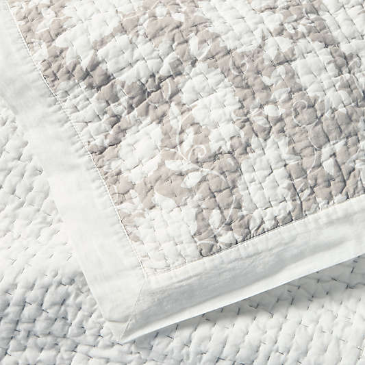 Celeste Washed Cotton Light Beige Floral Quilt