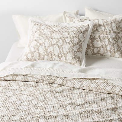 Celeste Washed Cotton Light Beige Floral King Quilt
