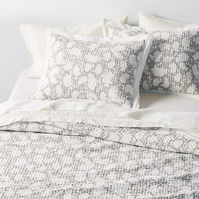 Celeste Washed Cotton Light Beige Floral Full/Queen Quilt