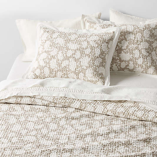 Celeste Washed Cotton Light Beige Floral Quilt