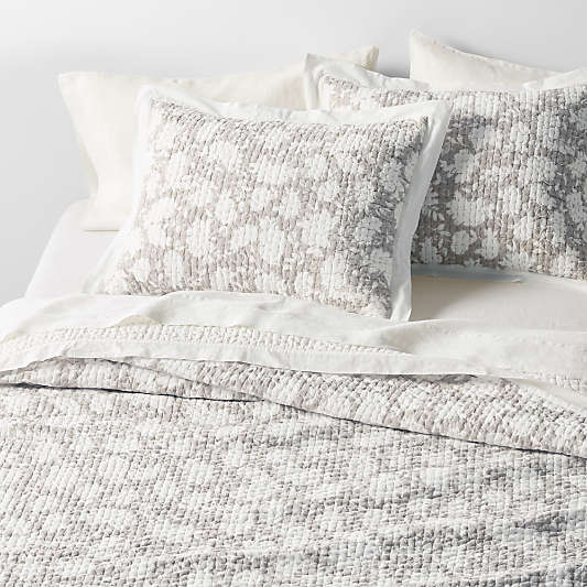 Celeste Washed Cotton Light Beige Floral Bed Pillow Sham