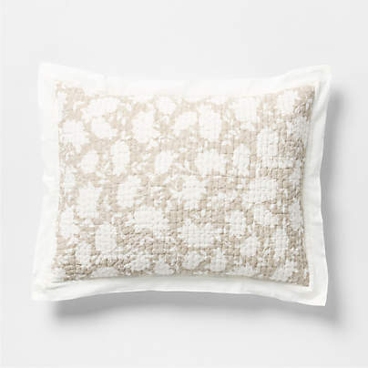 Celeste Washed Cotton Light Beige Floral Standard Bed Pillow Sham