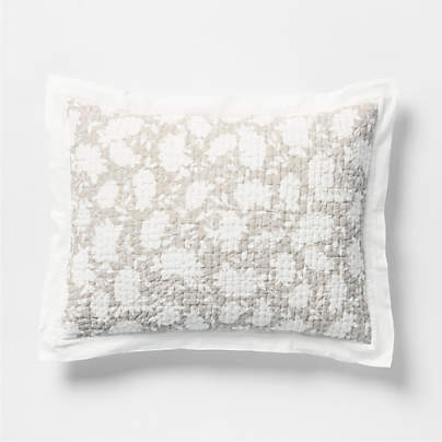 Celeste Washed Cotton Light Beige Floral Standard Bed Pillow Sham