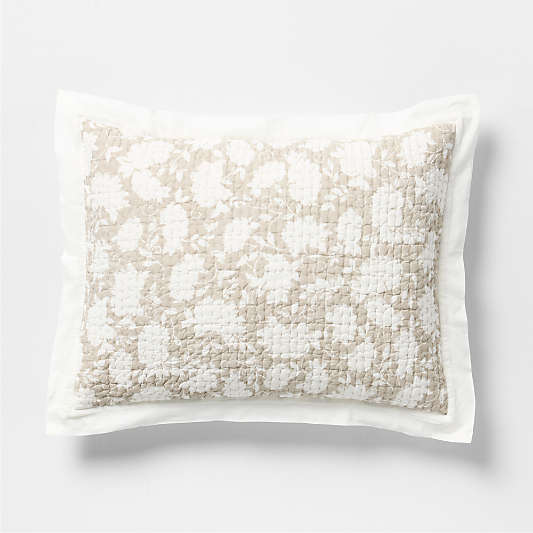 Celeste Washed Cotton Light Beige Floral Bed Pillow Sham