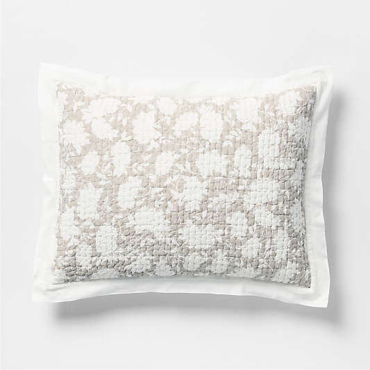 Celeste Washed Cotton Light Beige Floral Bed Pillow Sham
