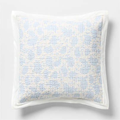 Celeste Washed Cotton Light Blue Floral Euro Bed Pillow Sham