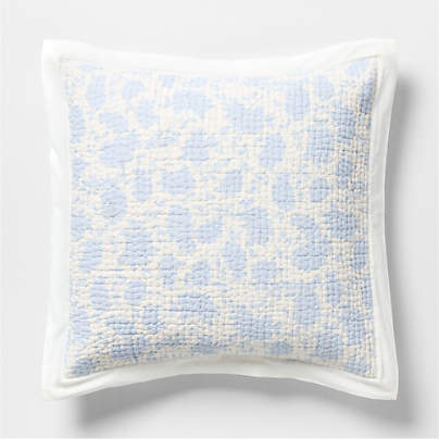 Celeste Washed Cotton Light Blue Floral Euro Bed Pillow Sham
