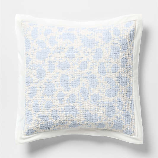Celeste Washed Cotton Light Blue Floral Euro Bed Pillow Sham