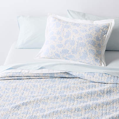 Celeste Washed Cotton Light Blue Floral King Quilt