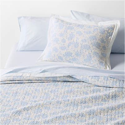 Celeste Cotton Light Blue Floral King Quilt