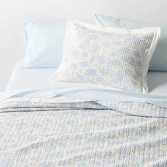 Celeste Washed Cotton Light Blue Floral Quilt