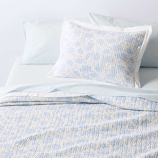 Celeste Washed Cotton Light Blue Floral Bed Pillow Sham