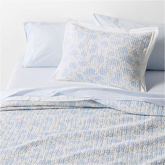 Celeste Cotton Light Blue Floral Euro Bed Pillow Sham