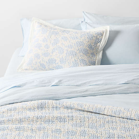Celeste Washed Cotton Light Blue Floral Quilt