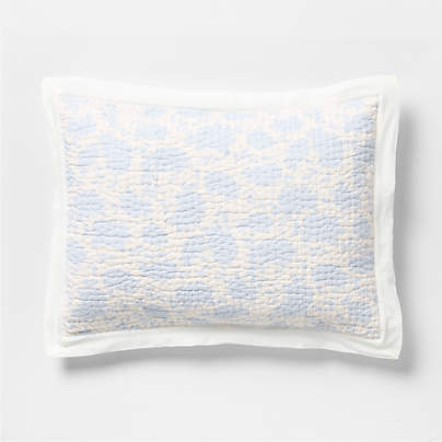 Celeste Washed Cotton Light Blue Floral Standard Bed Pillow Sham