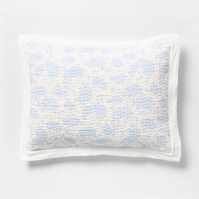 Celeste Washed Cotton Light Blue Floral Standard Bed Pillow Sham
