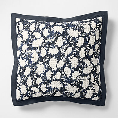 View Celeste Organic Cotton Midnight Navy Blue Floral Euro Bed Pillow Sham details