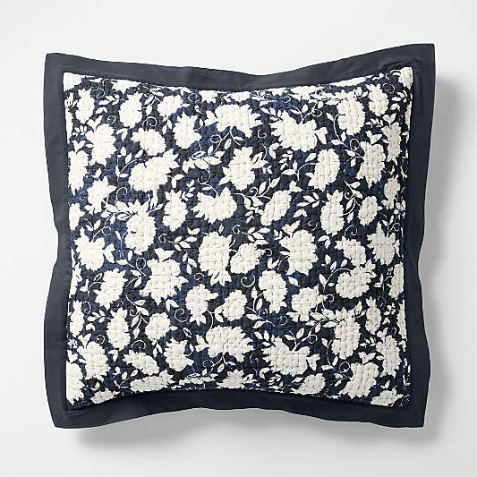 Celeste Organic Cotton Midnight Navy Blue Floral Euro Bed Pillow Sham