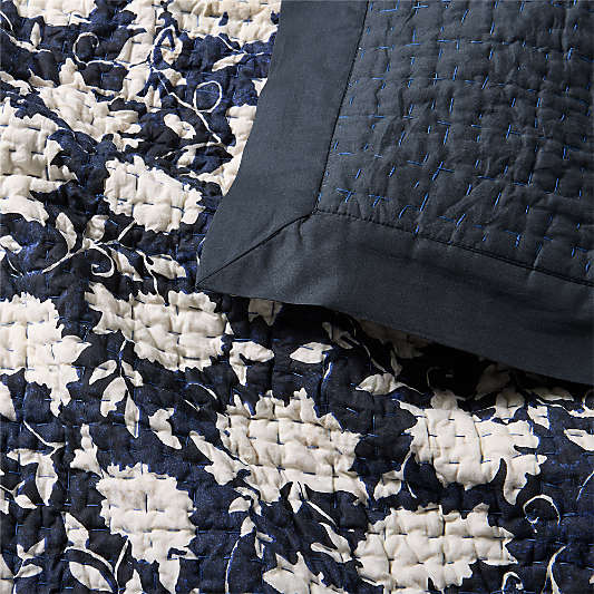 Celeste Organic Cotton Midnight Navy Blue Floral Quilts