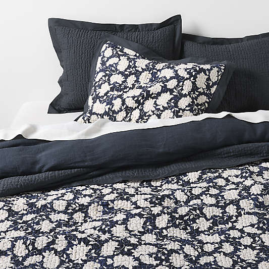 Celeste Organic Cotton Midnight Navy Floral Bed Pillow Shams