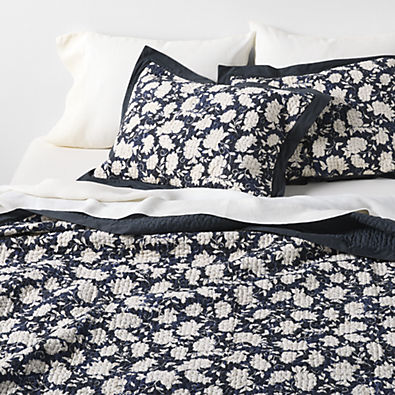View Celeste Organic Cotton Midnight Navy Blue Floral King Quilt details
