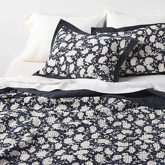 Celeste Organic Cotton Midnight Navy Blue Floral Quilts