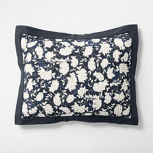 Celeste Organic Cotton Midnight Navy Blue Floral Bed Pillow Sham