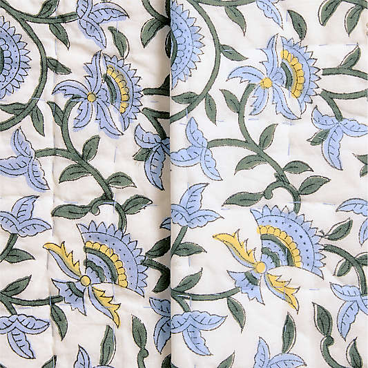 Celeste Organic Cotton Blue Vine Print Quilted Bed Pillow Sham
